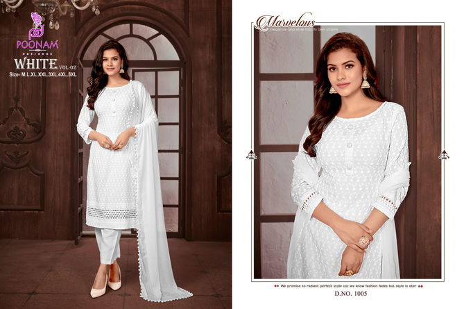 White Vol 2 By Poonam White Rayon Kurti With Bottom Dupatta Wholesale Online
